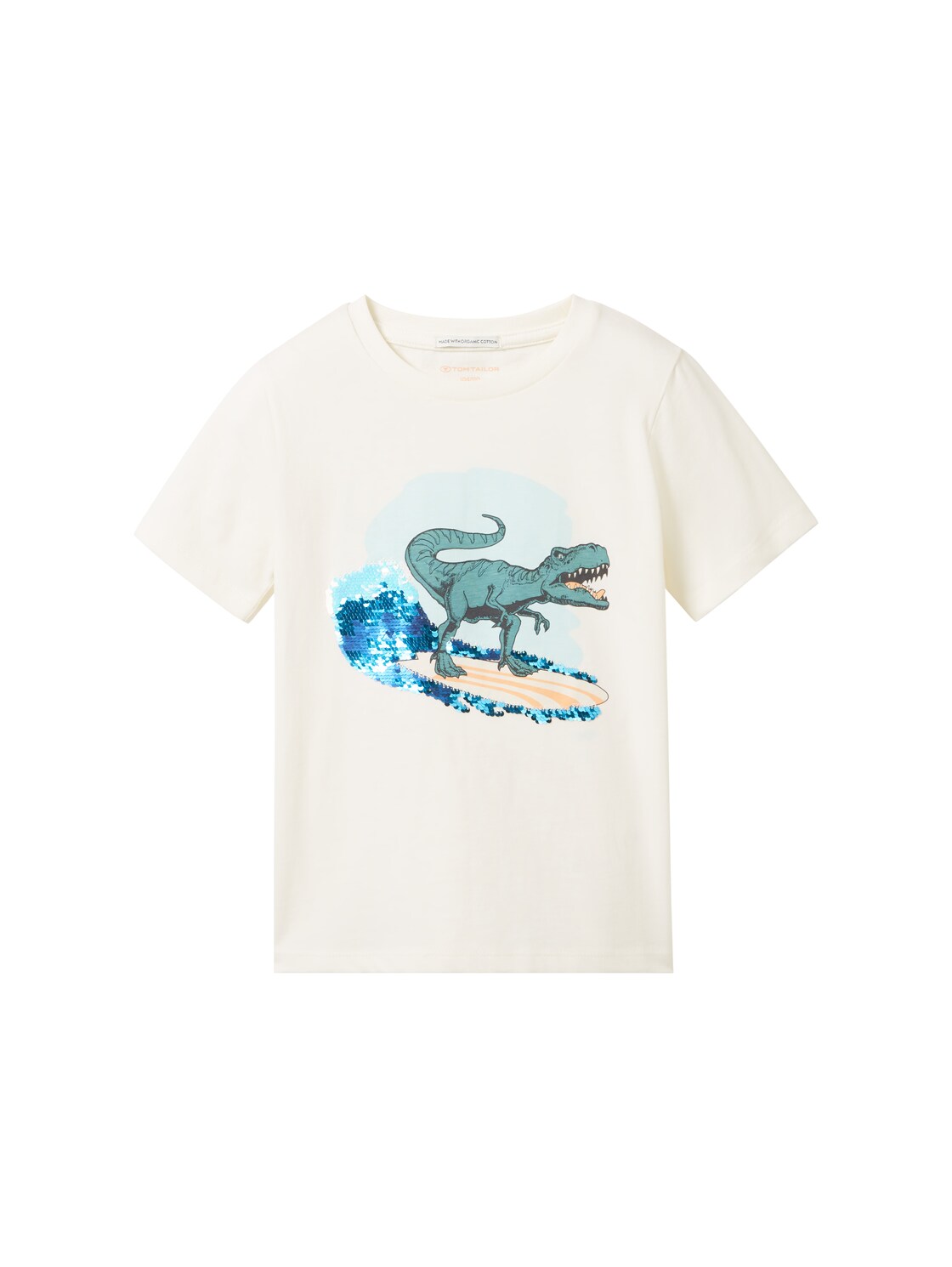 TOM TAILOR Jungen Print T-Shirt mit Bio-Baumwolle, weiß, Motivprint, Gr. 128/134 von Tom Tailor