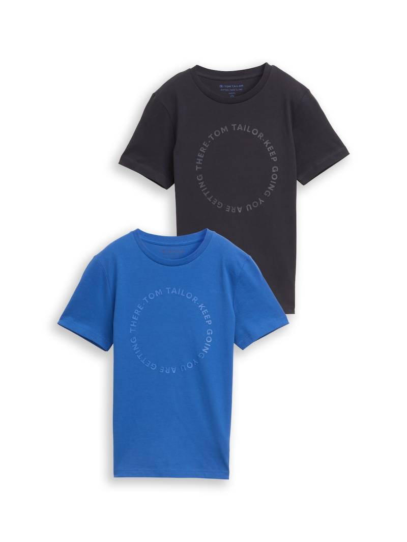 TOM TAILOR Jungen Slim Fit T-Shirt im 2er-Pack, blau, Uni, Gr. 152 von Tom Tailor