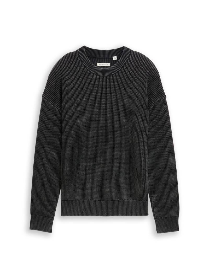 TOM TAILOR Jungen Strickpullover im Washed-Look, schwarz, Uni, Gr. 128 von Tom Tailor