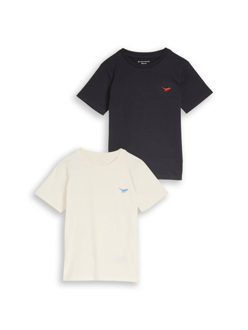 TOM TAILOR Jungen T-Shirt im 2er-Pack, weiß, Uni, Gr. 104/110 von Tom Tailor