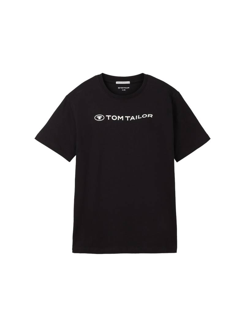 TOM TAILOR Jungen T-Shirt mit Bio-Baumwolle, schwarz, Logo Print, Gr. 140 von Tom Tailor
