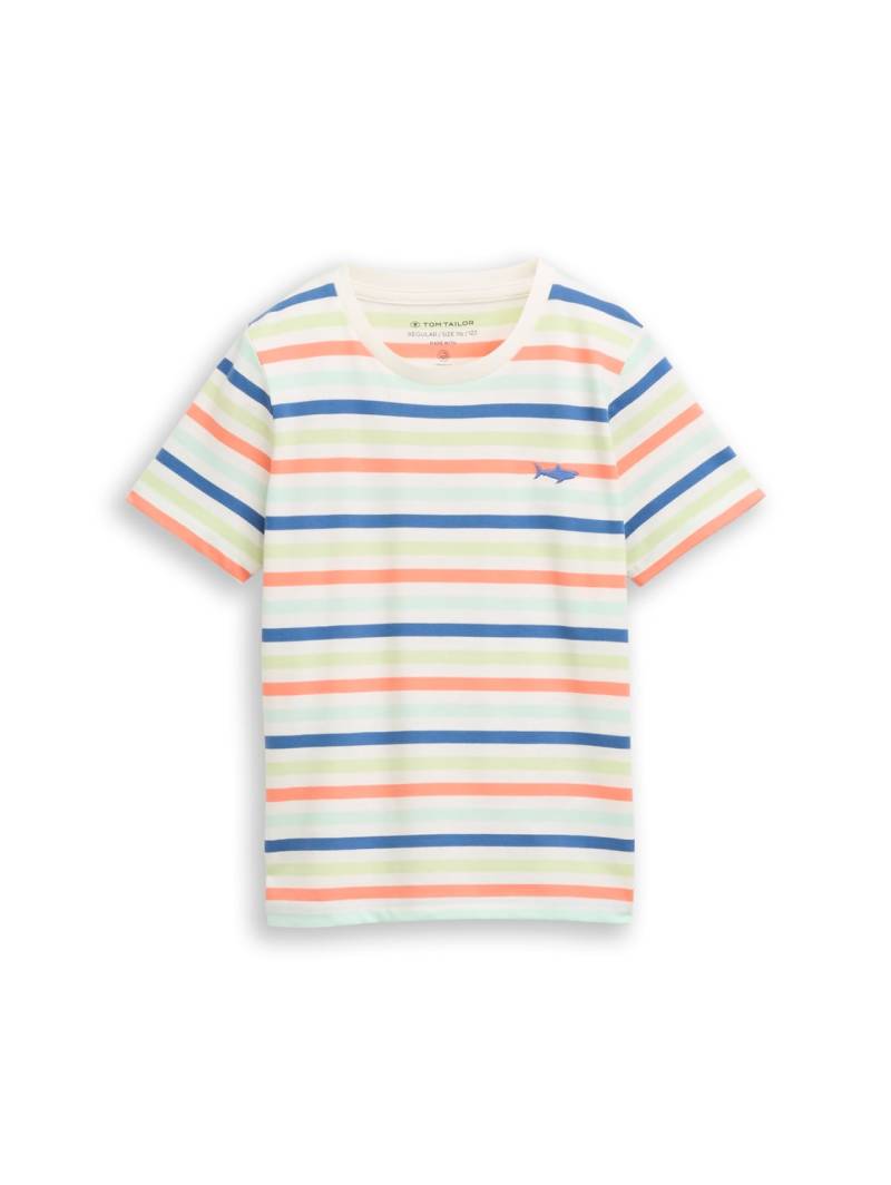 TOM TAILOR Jungen T-Shirt mit Bio-Baumwolle, weiß, Gestreift, Gr. 116/122 von Tom Tailor