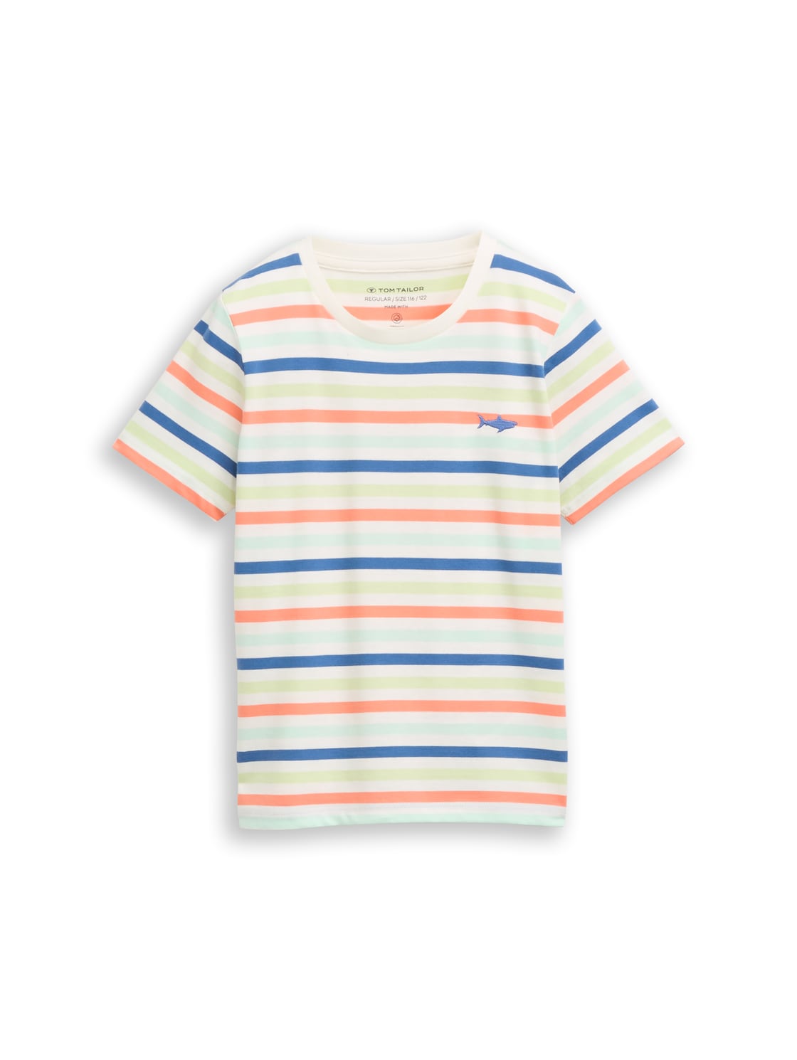 TOM TAILOR Jungen T-Shirt mit Bio-Baumwolle, weiß, Gestreift, Gr. 128/134 von Tom Tailor