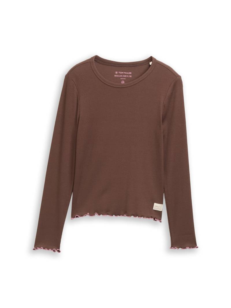 TOM TAILOR Mädchen Basic Ripp Langarmshirt, braun, Uni, Gr. 152 von Tom Tailor