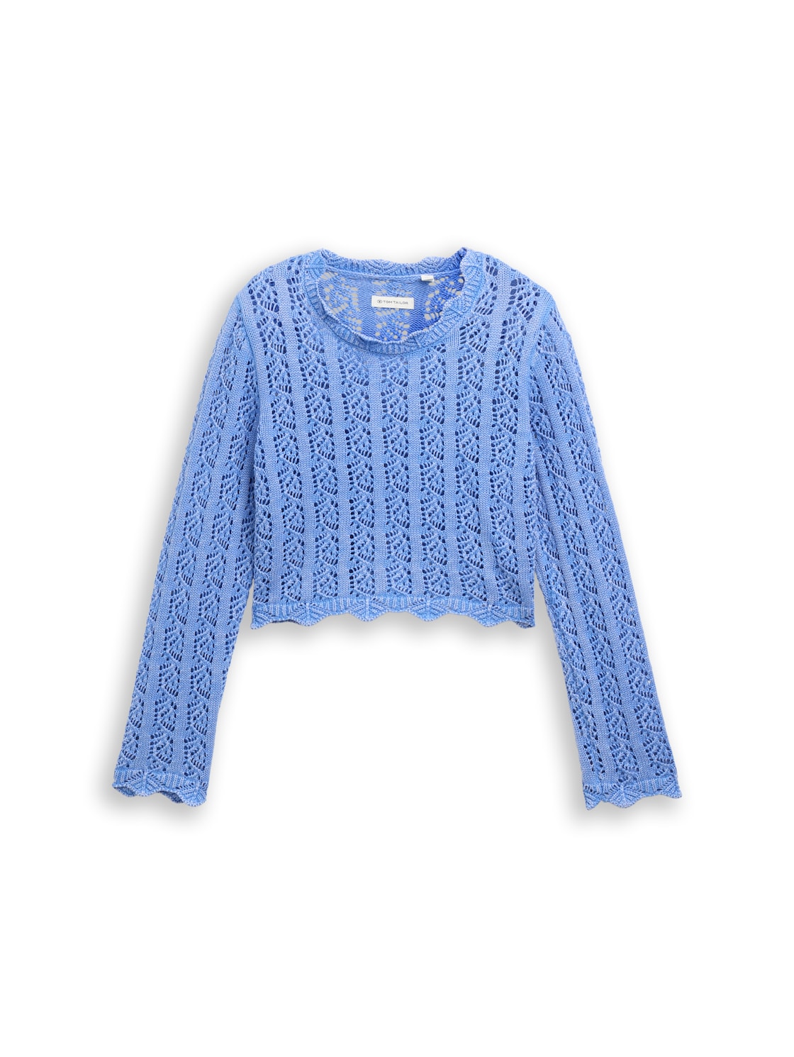 TOM TAILOR Mädchen Cropped Ajour Strickpullover, blau, Uni, Gr. 152 von Tom Tailor