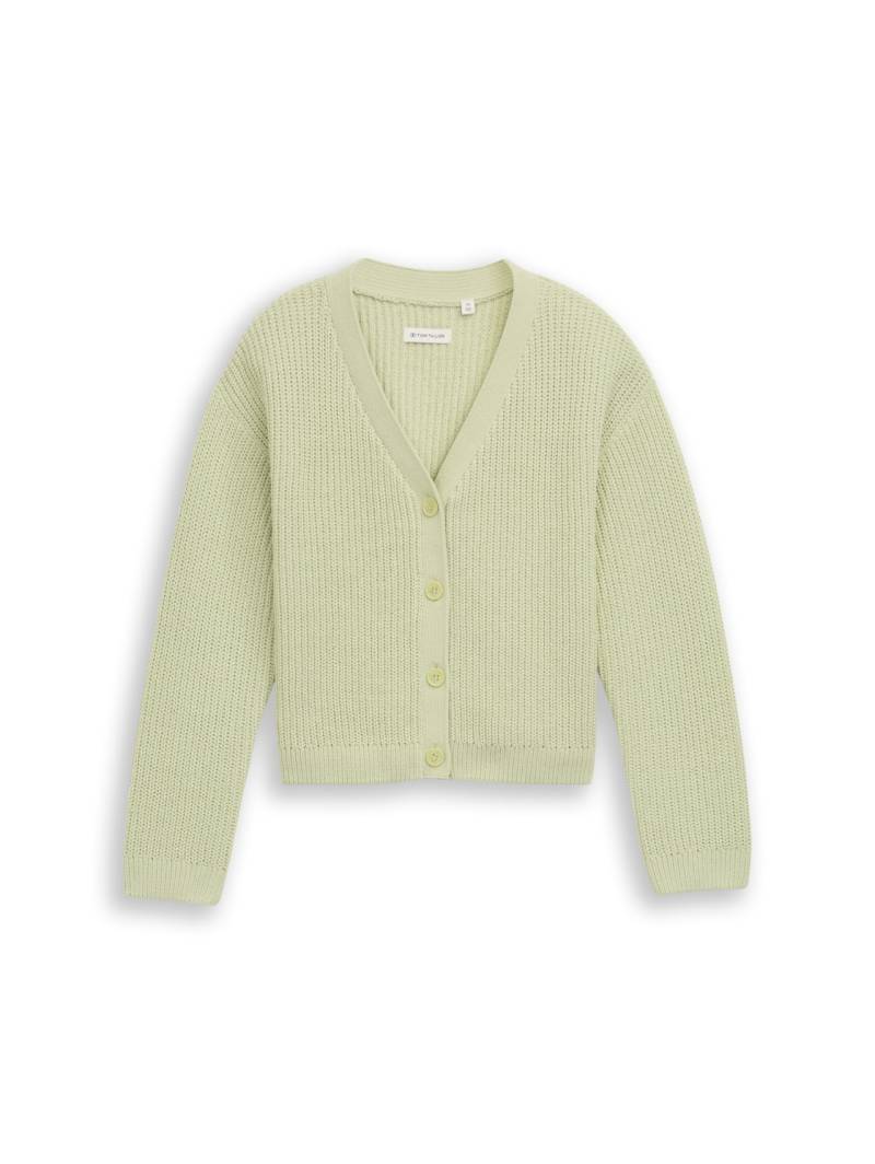 TOM TAILOR Mädchen Cropped Cardigan mit V-Ausschnitt, grün, Uni, Gr. 152 von Tom Tailor