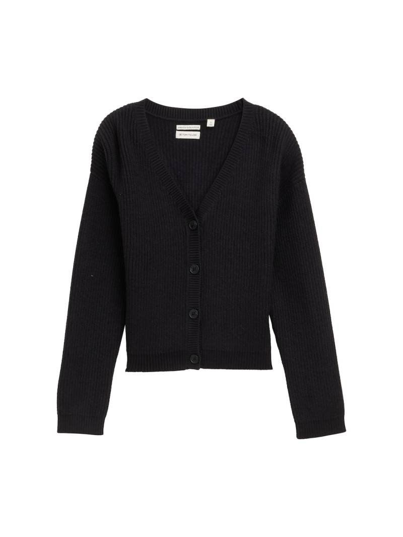 TOM TAILOR Mädchen Cropped Cardigan mit V-Ausschnitt, schwarz, Uni, Gr. 128 von Tom Tailor
