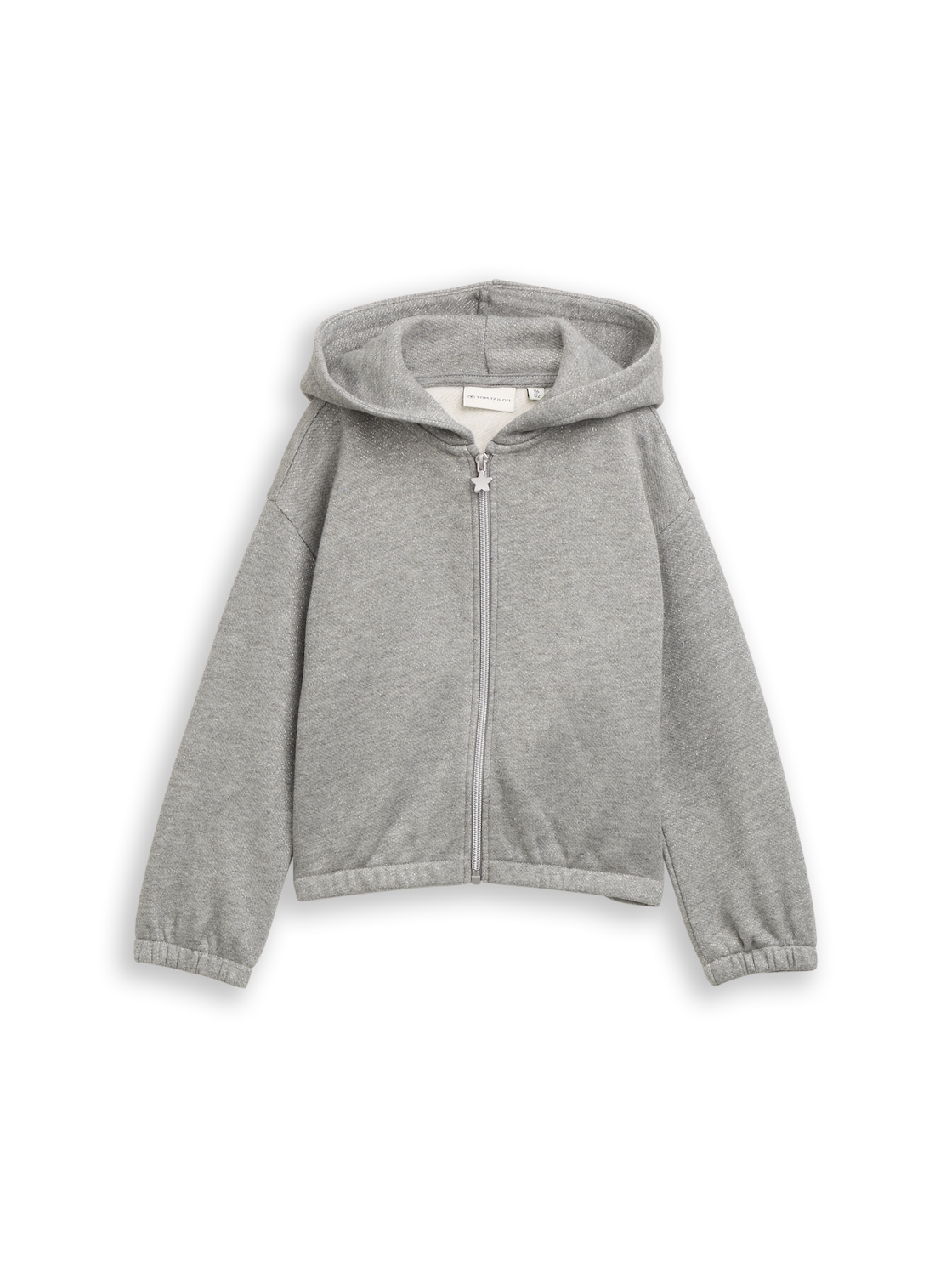 TOM TAILOR Mädchen Cropped Hoodie Sweatjacke in Glitzer-Optik, grau, Meliert, Gr. 116/122 von Tom Tailor