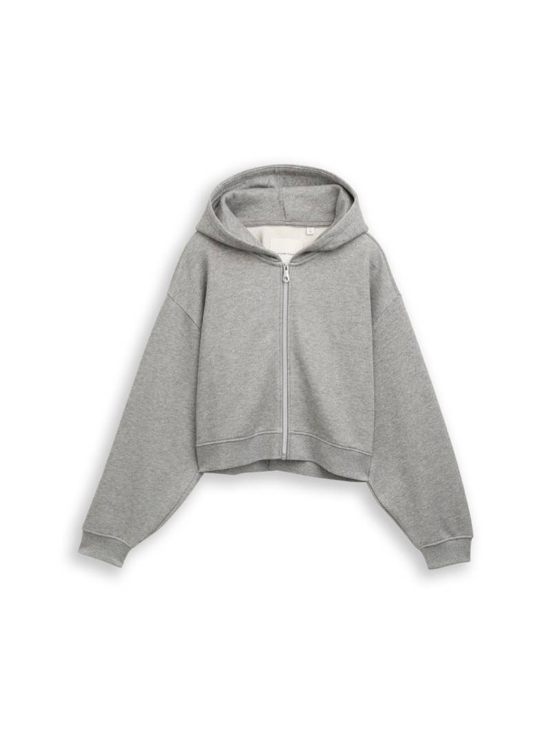 TOM TAILOR Mädchen Cropped Hoodie Sweatjacke in Glitzer-Optik, grau, Meliert, Gr. 176 von Tom Tailor