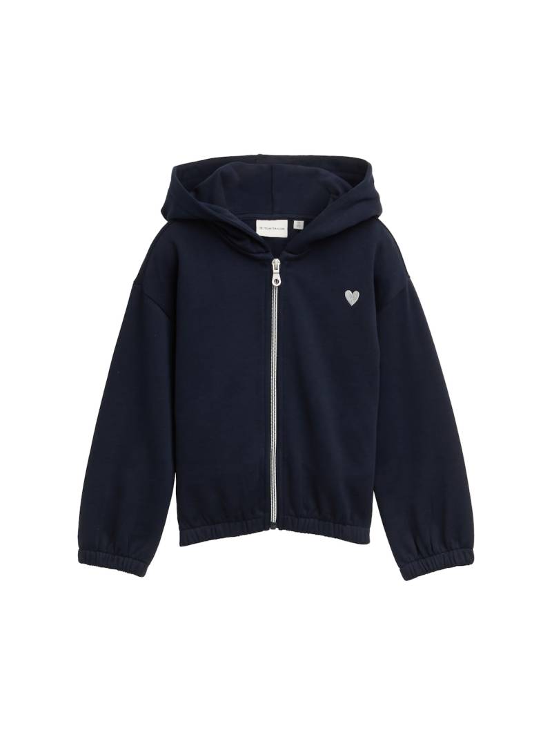 TOM TAILOR Mädchen Cropped Hoodie Sweatjacke mit Stickerei, blau, Uni, Gr. 104/110 von Tom Tailor