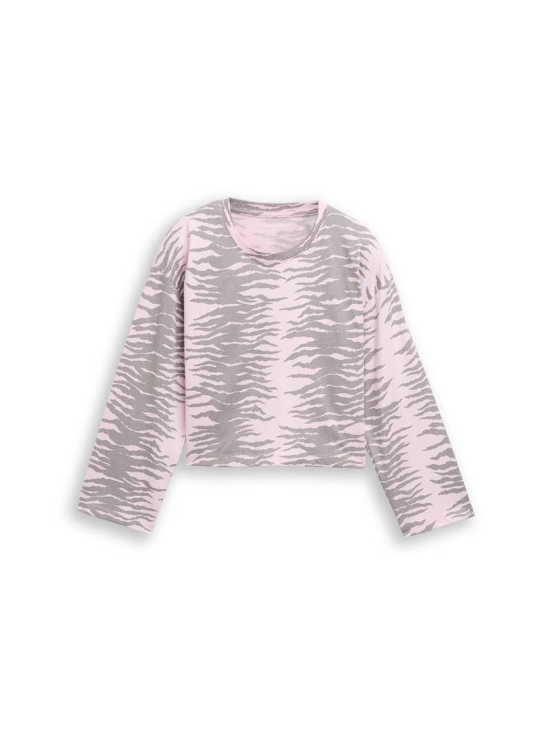 TOM TAILOR Mädchen Cropped Langarmshirt mit Muster, rosa, Gemustert, Gr. 176 von Tom Tailor