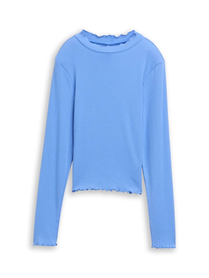 TOM TAILOR Mädchen Cropped Langarmshirt mit Rippstruktur, blau, Uni, Gr. 128 von Tom Tailor