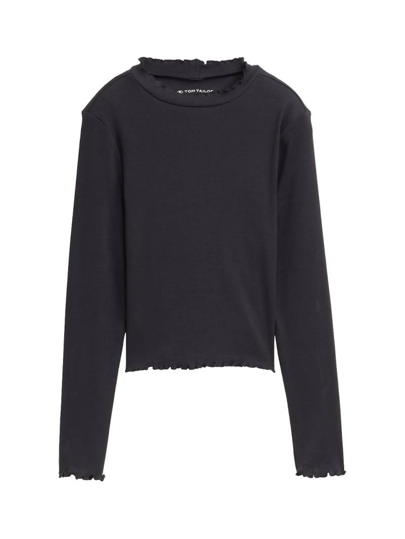 TOM TAILOR Mädchen Cropped Langarmshirt mit Rippstruktur, grau, Uni, Gr. 128 von Tom Tailor