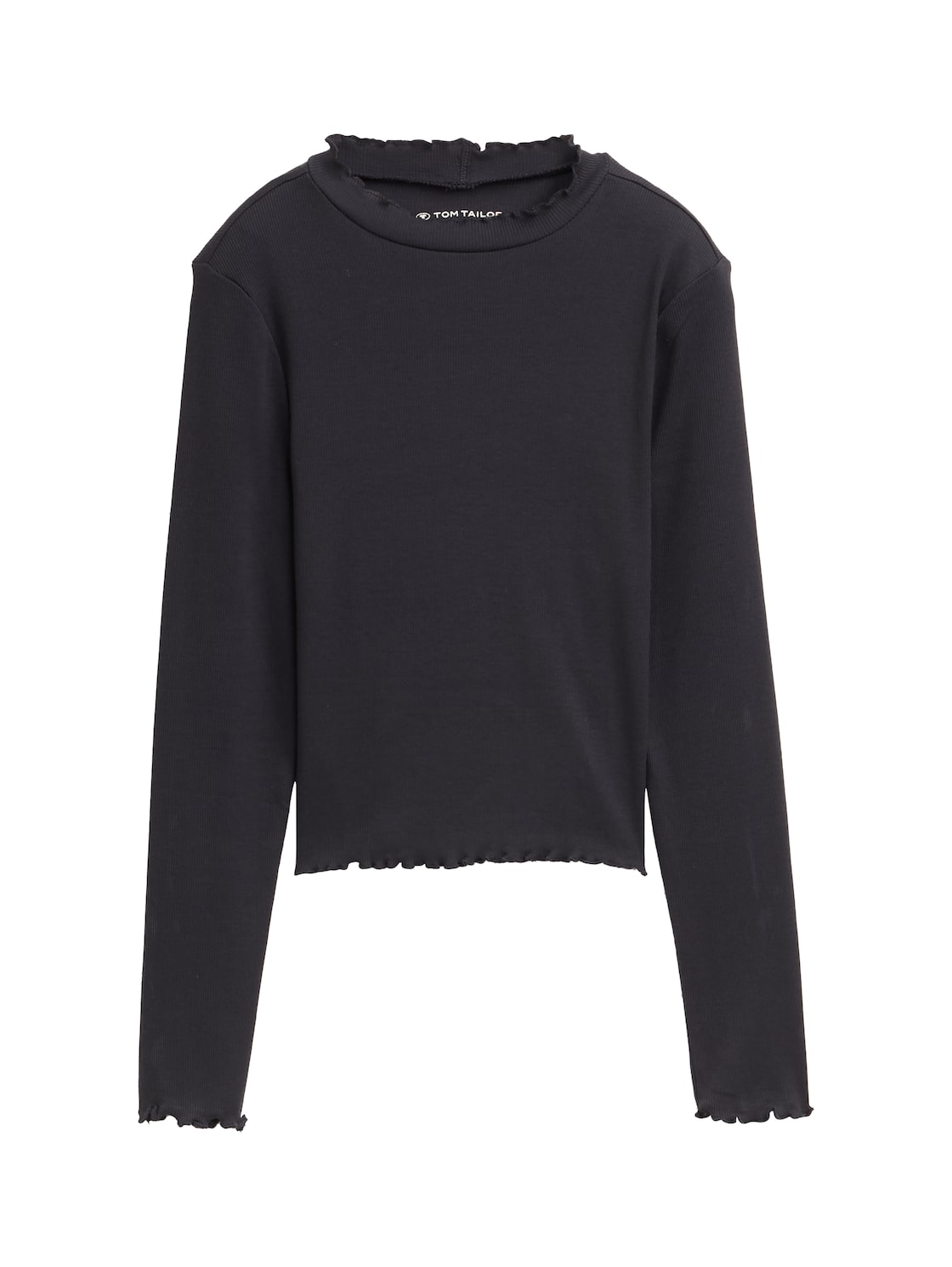 TOM TAILOR Mädchen Cropped Langarmshirt mit Rippstruktur, grau, Uni, Gr. 176 von Tom Tailor