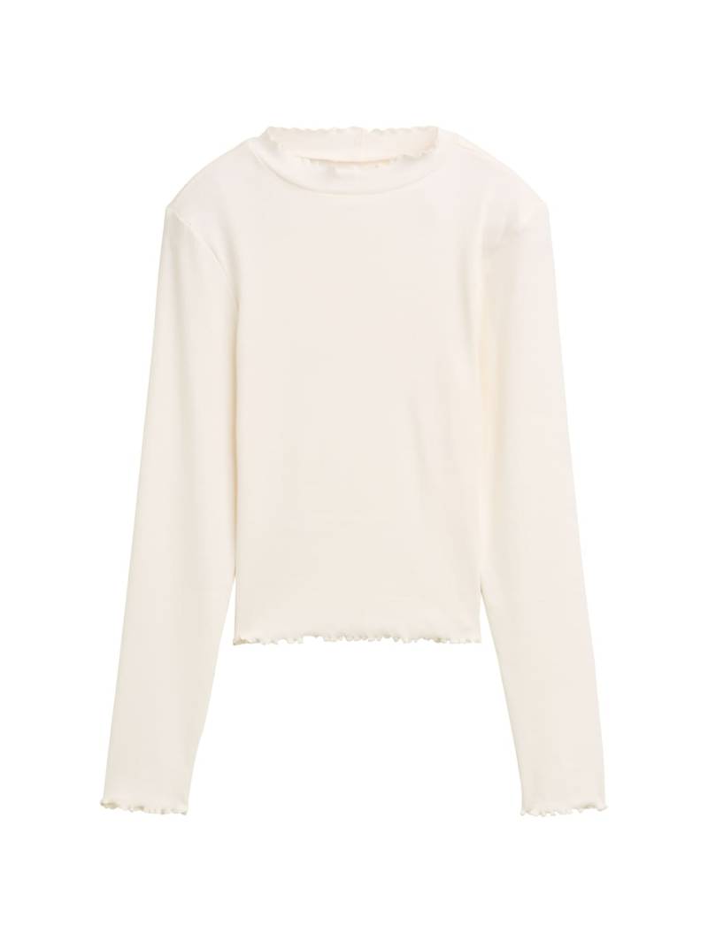 TOM TAILOR Mädchen Cropped Langarmshirt mit Rippstruktur, weiß, Uni, Gr. 128 von Tom Tailor