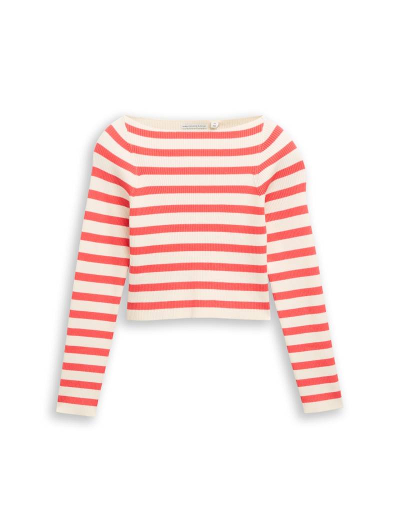 TOM TAILOR Mädchen Cropped Ripp Pullover mit Streifenmuster, rot, Gestreift, Gr. 152 von Tom Tailor