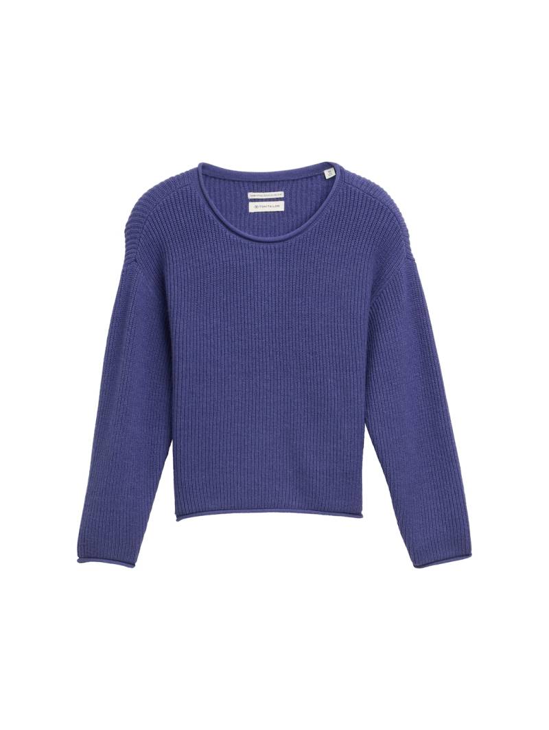 TOM TAILOR Mädchen Cropped Strickpullover, blau, Uni, Gr. 116/122 von Tom Tailor