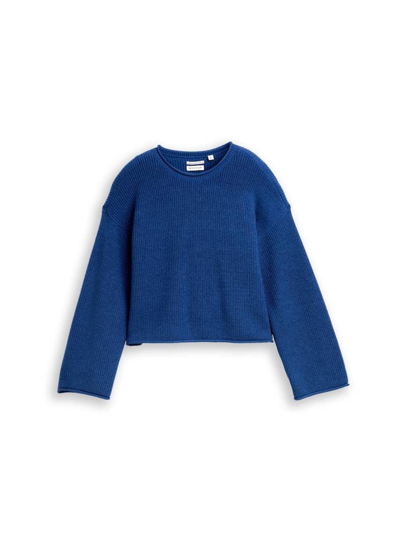 TOM TAILOR Mädchen Cropped Strickpullover, blau, Uni, Gr. 128 von Tom Tailor