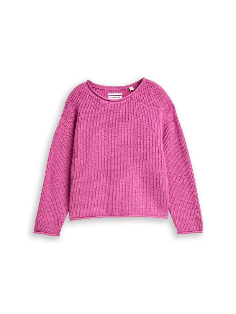 TOM TAILOR Mädchen Cropped Strickpullover, rosa, Uni, Gr. 92/98 von Tom Tailor