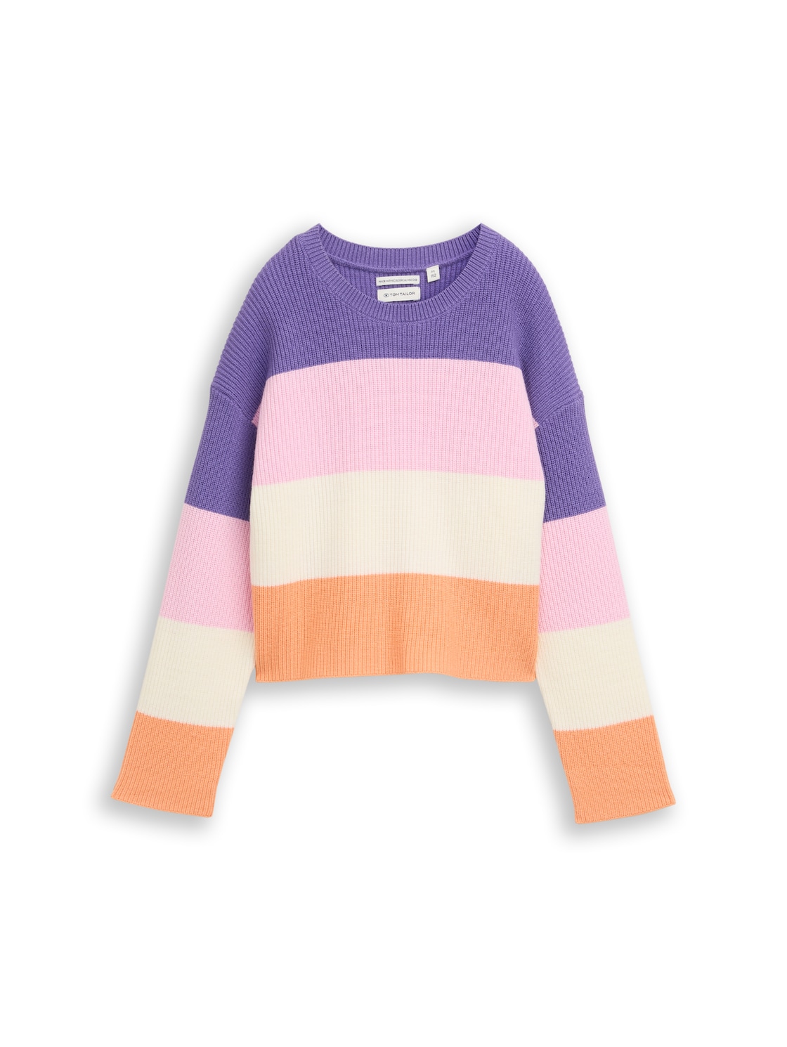 TOM TAILOR Mädchen Cropped Strickpullover mit Colour Blocking, lila, Gestreift, Gr. 128 von Tom Tailor
