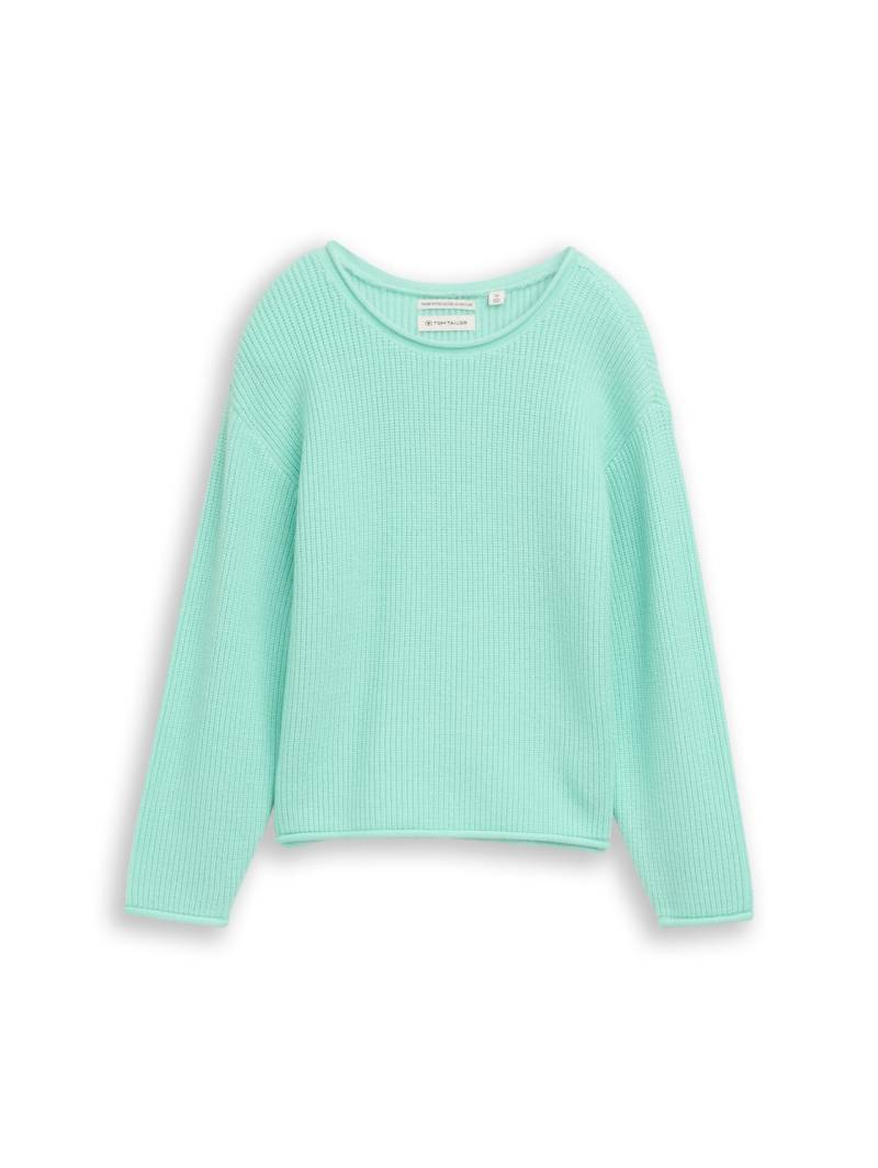 TOM TAILOR Mädchen Cropped Strickpullover mit Rundhalsausschnitt, grün, Uni, Gr. 128/134 von Tom Tailor