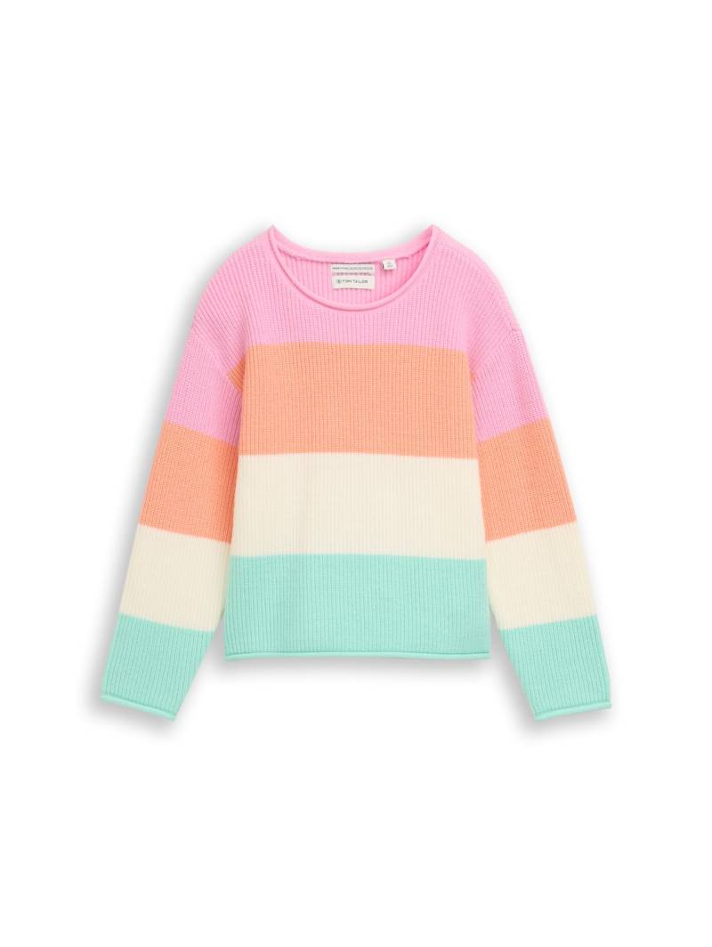 TOM TAILOR Mädchen Cropped Strickpullover mit Rundhalsausschnitt, rosa, Gestreift, Gr. 92/98 von Tom Tailor