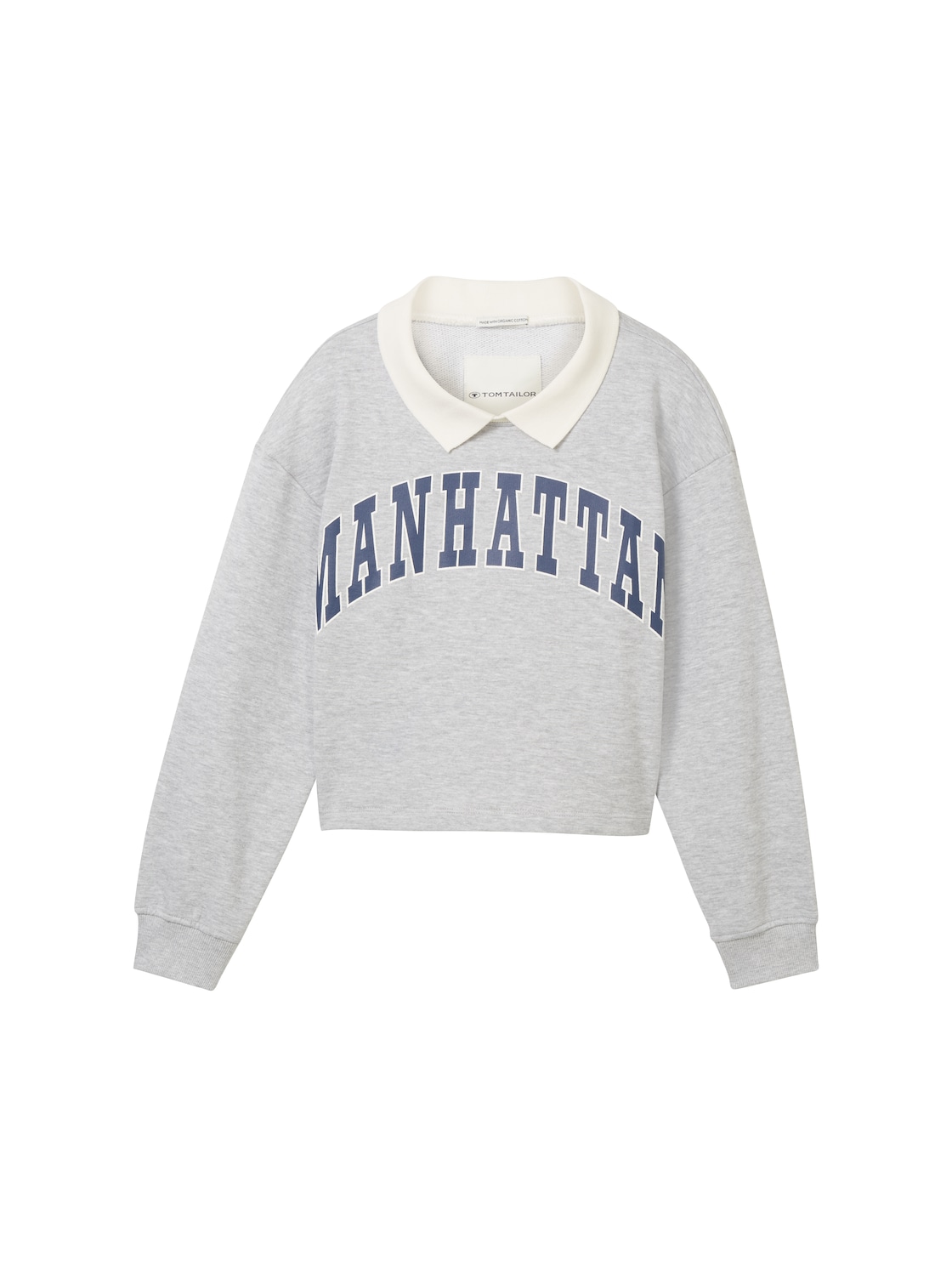 TOM TAILOR Mädchen Cropped Sweatshirt mit Bio-Baumwolle, grau, Textprint, Gr. 128 von Tom Tailor