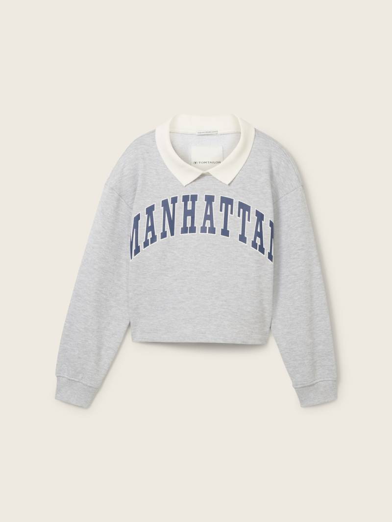 TOM TAILOR Mädchen Cropped Sweatshirt mit Bio-Baumwolle, grau, Textprint, Gr. 176 von Tom Tailor