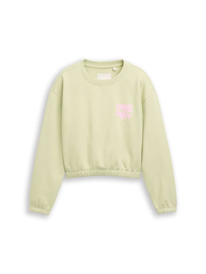 TOM TAILOR Mädchen Cropped Sweatshirt mit Print, grün, Uni, Gr. 128 von Tom Tailor