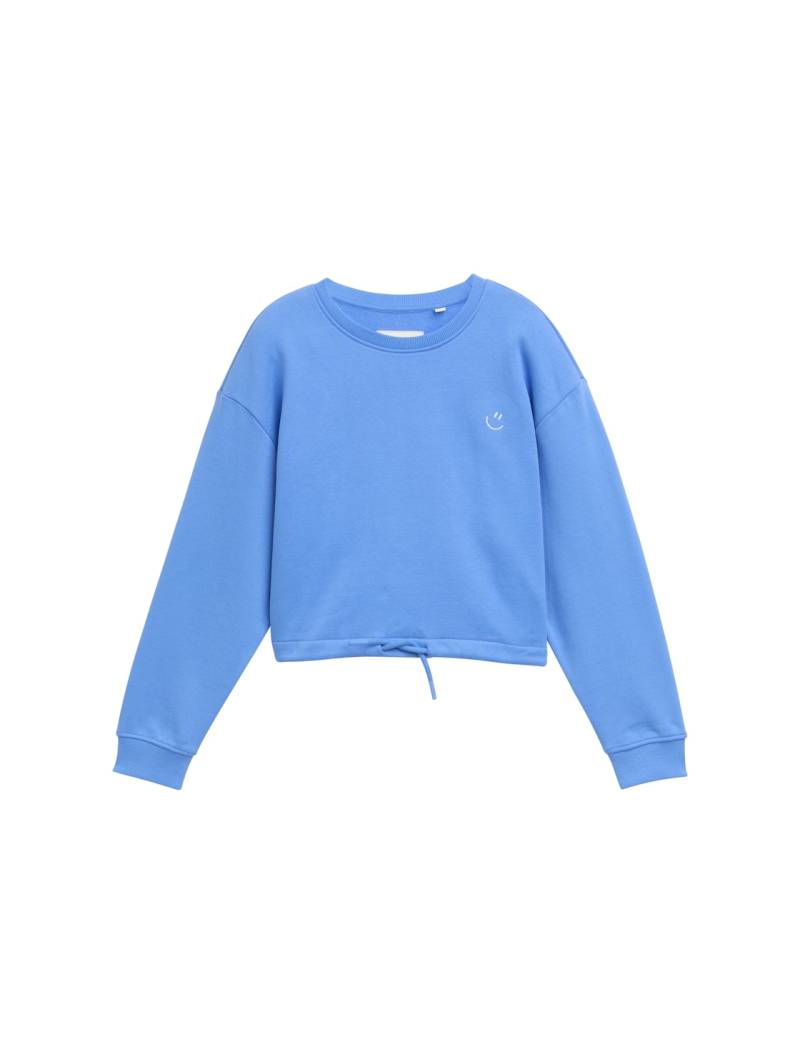 TOM TAILOR Mädchen Cropped Sweatshirt mit Stickerei, blau, Uni, Gr. 152 von Tom Tailor
