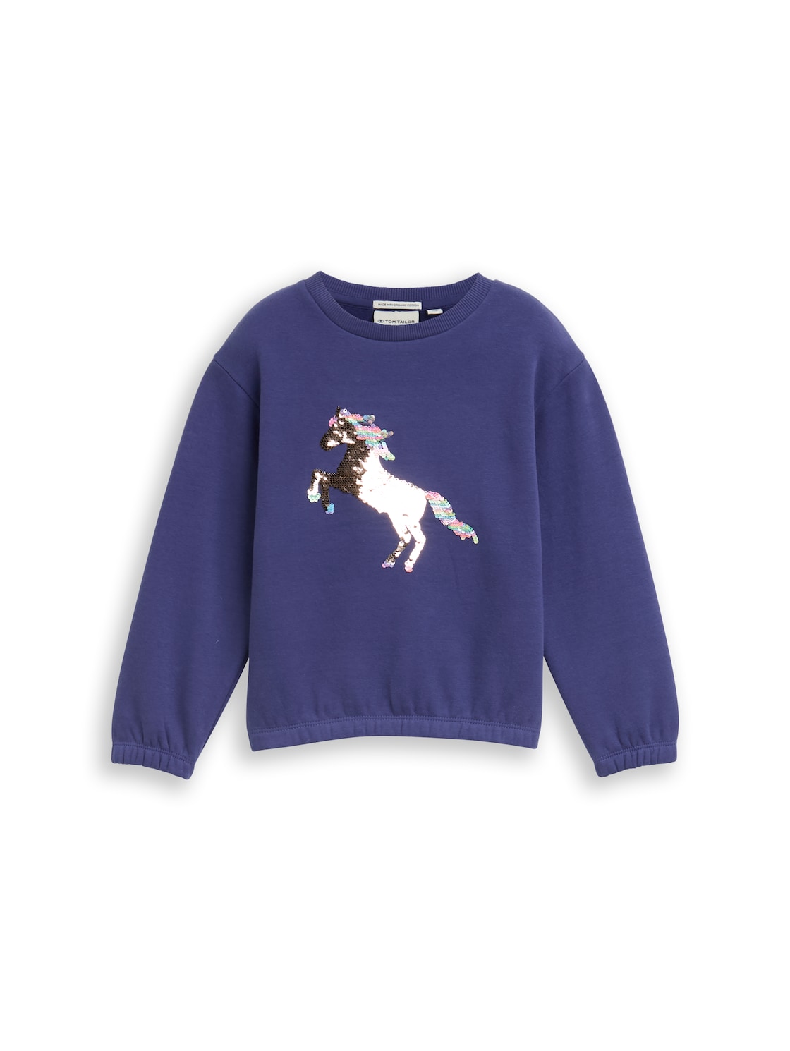 TOM TAILOR Mädchen Cropped Sweatshirt mit Wendepailletten, blau, Uni, Gr. 116/122 von Tom Tailor