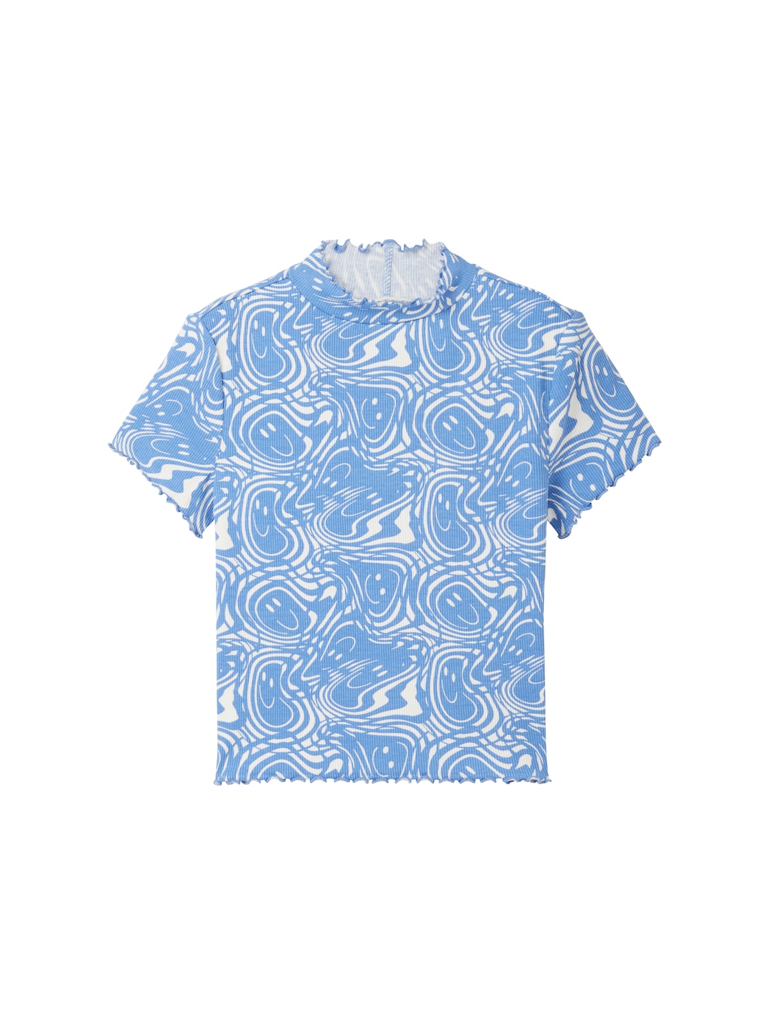 TOM TAILOR Mädchen Cropped T-Shirt mit Bio-Baumwolle, blau, Allover Print, Gr. 176 von Tom Tailor