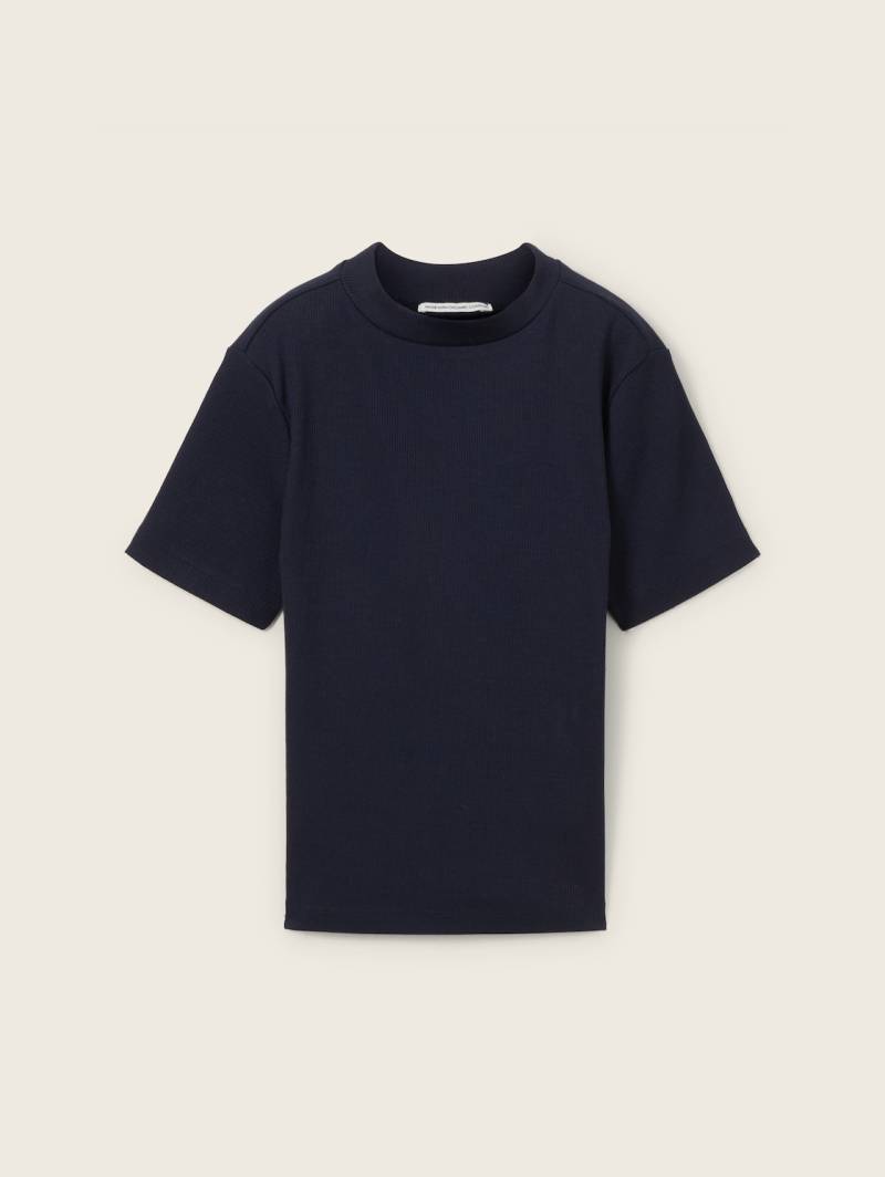 TOM TAILOR Mädchen Cropped T-Shirt mit Rippstruktur, blau, Uni, Gr. 128 von Tom Tailor