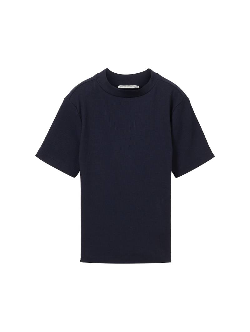 TOM TAILOR Mädchen Cropped T-Shirt mit Rippstruktur, blau, Uni, Gr. 140 von Tom Tailor