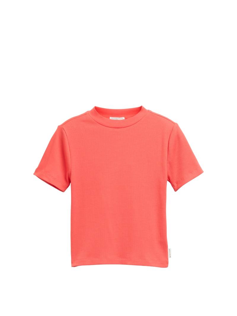TOM TAILOR Mädchen Cropped T-Shirt mit Rippstruktur, rot, Uni, Gr. 128 von Tom Tailor