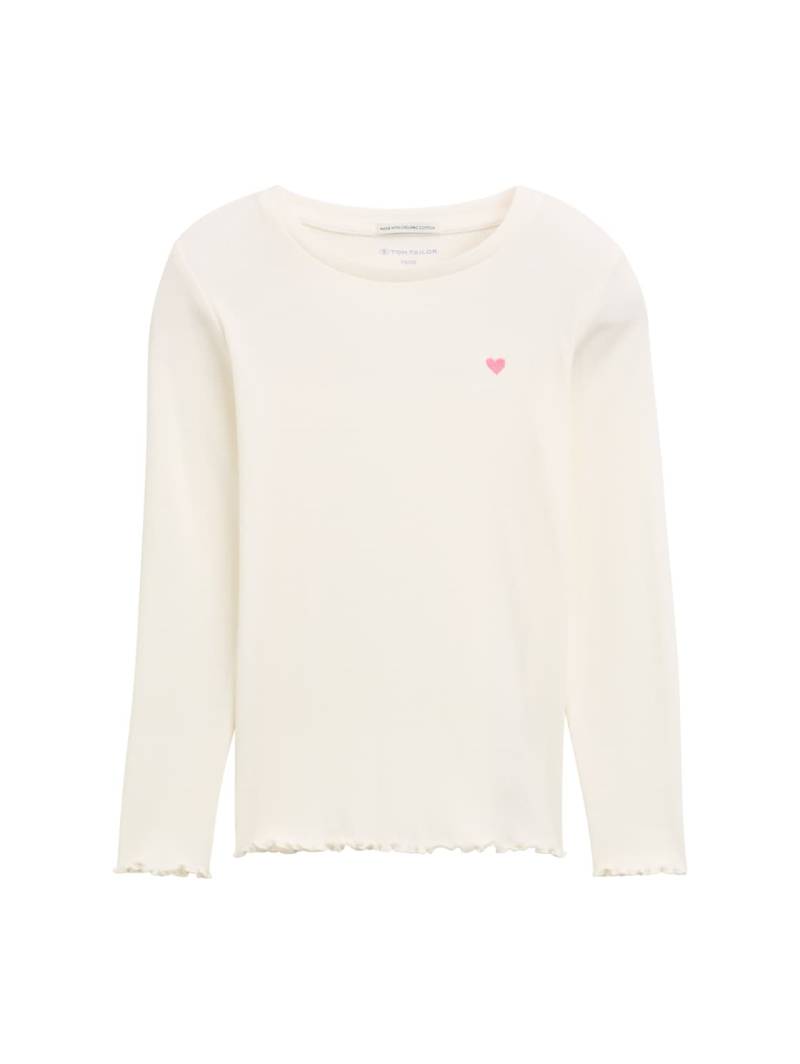 TOM TAILOR Mädchen Ripp Langarmshirt mit Stickerei, weiß, Uni, Gr. 128/134 von Tom Tailor