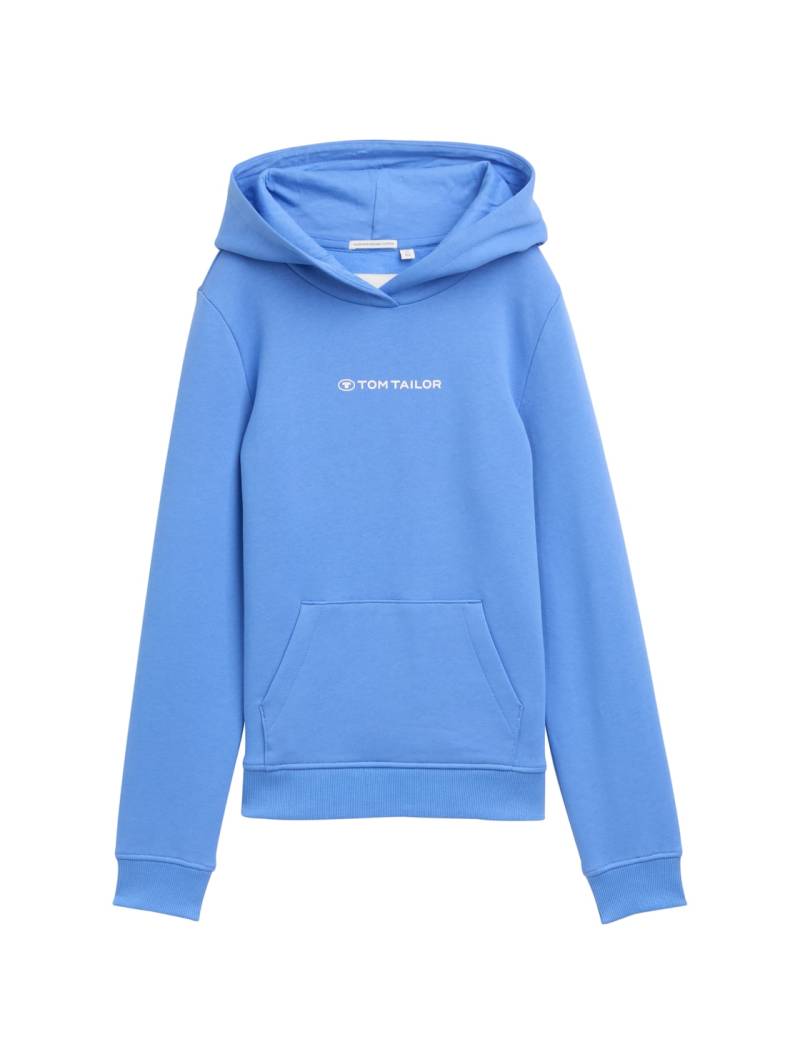 TOM TAILOR Mädchen Hoodie Sweatshirt mit Logo-Print, blau, Uni, Gr. 128 von Tom Tailor