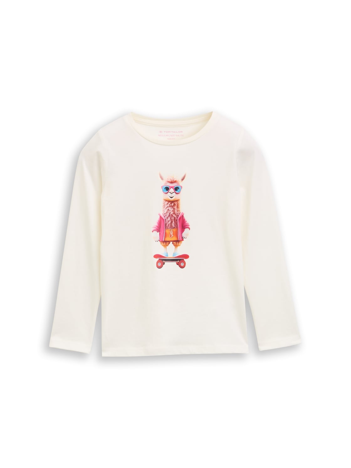 TOM TAILOR Mädchen Langarmshirt mit Print, weiß, Uni, Gr. 116/122 von Tom Tailor