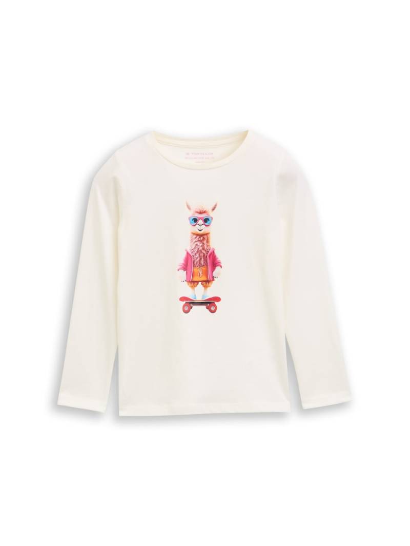TOM TAILOR Mädchen Langarmshirt mit Print, weiß, Uni, Gr. 116/122 von Tom Tailor
