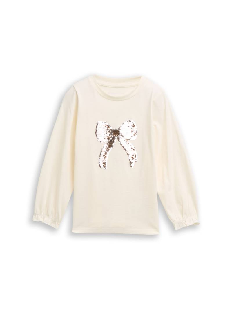 TOM TAILOR Mädchen Langarmshirt mit Wendepailletten, weiß, Uni, Gr. 104/110 von Tom Tailor