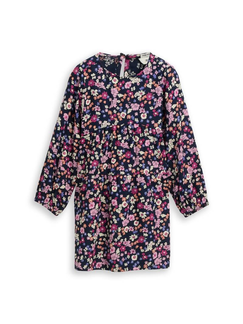 TOM TAILOR Mädchen Mini-Kleid mit Blumenmuster, blau, Geblümt, Gr. 128/134 von Tom Tailor