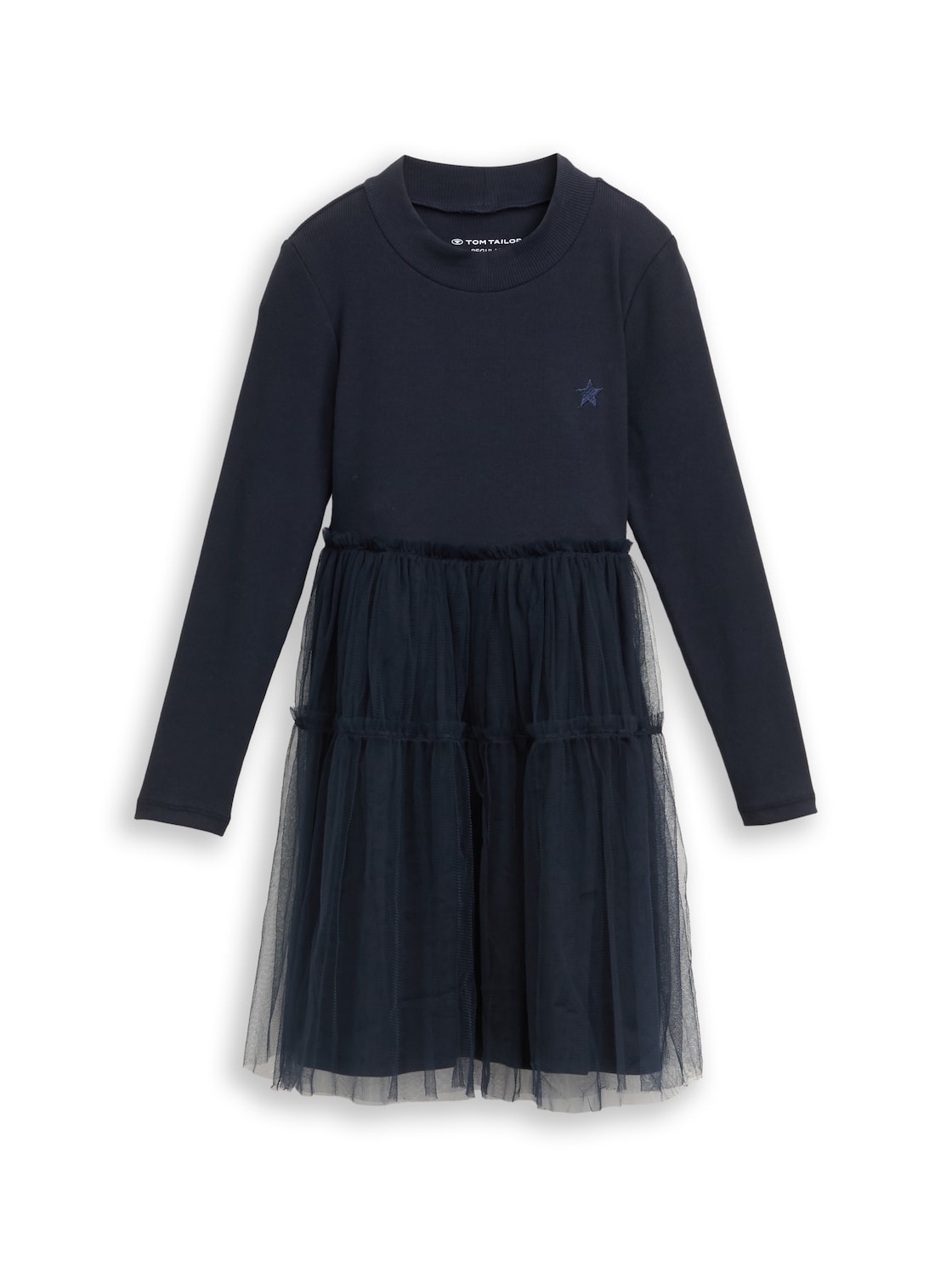 TOM TAILOR Mädchen Mini-Kleid mit Tüllrock, blau, Uni, Gr. 128/134 von Tom Tailor