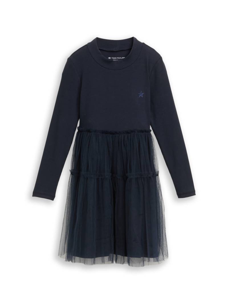 TOM TAILOR Mädchen Mini-Kleid mit Tüllrock, blau, Uni, Gr. 92/98 von Tom Tailor