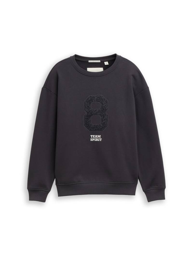 TOM TAILOR Mädchen Oversize Sweatshirt mit Applikation, grau, Uni, Gr. 140 von Tom Tailor