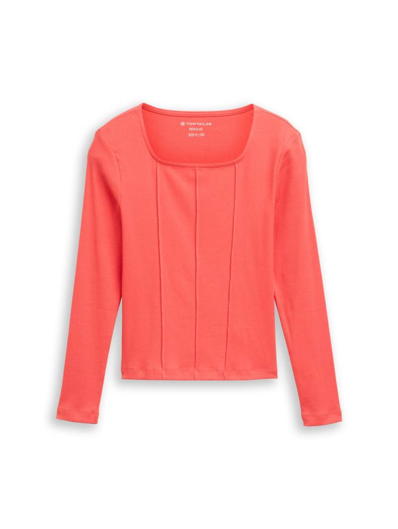 TOM TAILOR Mädchen Ripp Langarmshirt mit Karree-Ausschnitt, rot, Uni, Gr. 152 von Tom Tailor