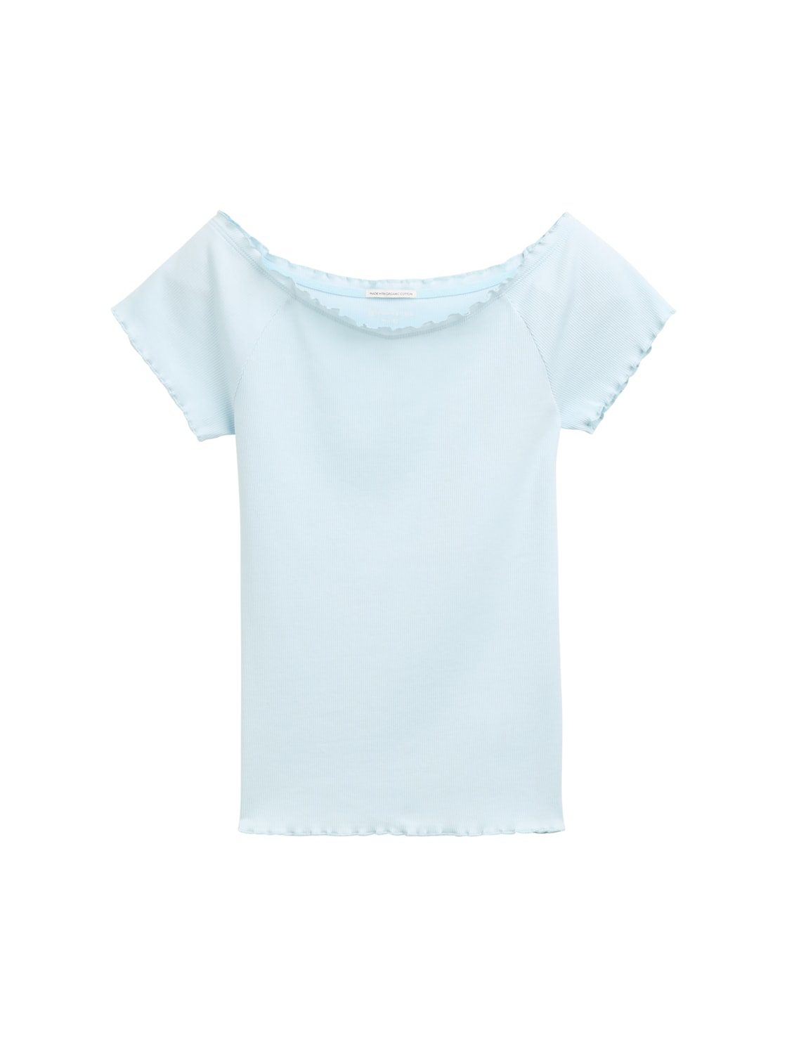 TOM TAILOR Mädchen Ripp T-Shirt mit Carmen-Ausschnitt, grün, Uni, Gr. 176 von Tom Tailor