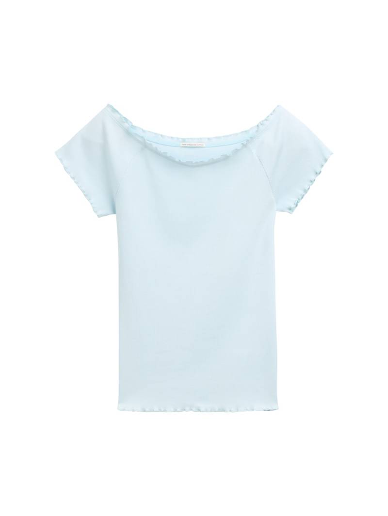 TOM TAILOR Mädchen Ripp T-Shirt mit Carmen-Ausschnitt, grün, Uni, Gr. 176 von Tom Tailor