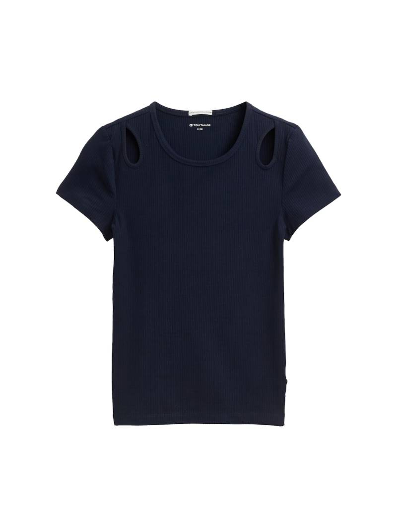 TOM TAILOR Mädchen Ripp T-Shirt mit Cut-Outs, blau, Uni, Gr. 176 von Tom Tailor