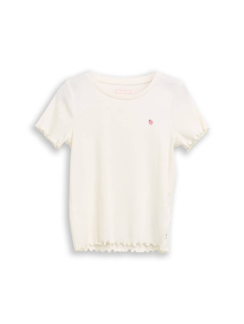 TOM TAILOR Mädchen Ripp T-Shirt mit Print, weiß, Uni, Gr. 116/122 von Tom Tailor