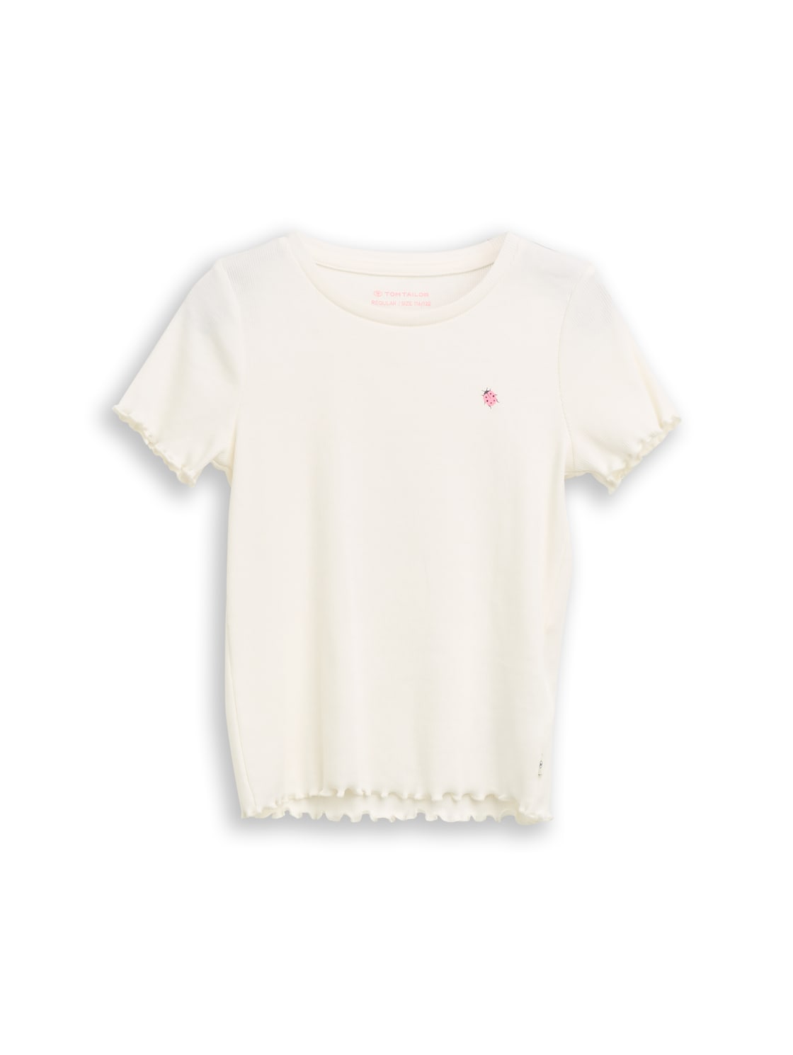 TOM TAILOR Mädchen Ripp T-Shirt mit Print, weiß, Uni, Gr. 92/98 von Tom Tailor